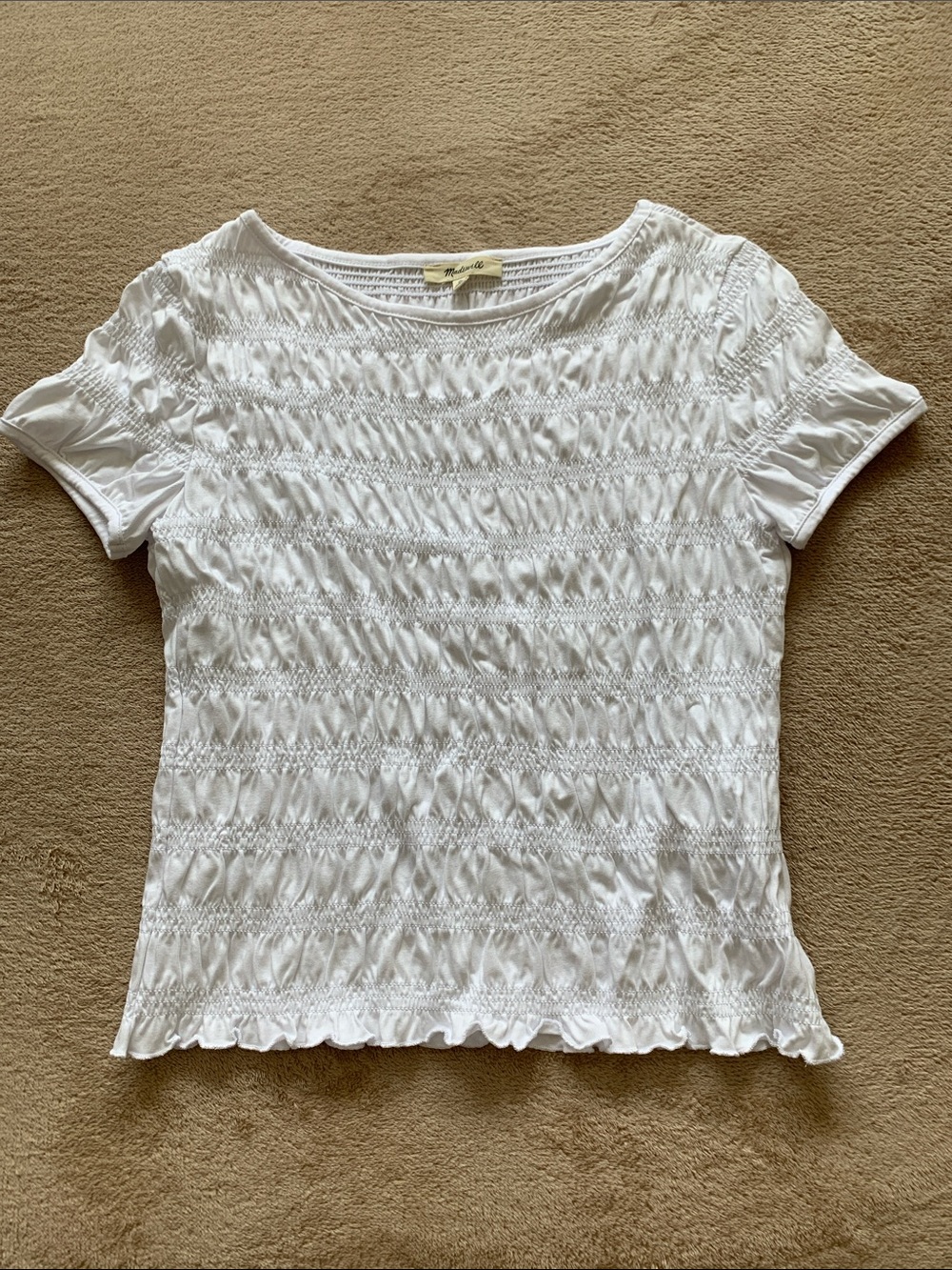Madewell White Smocked Short-Sleeve Top - Women